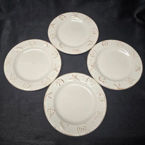 Thomson Hampton Seashell Starfish Embossed 3D Pattern Dinner & Dessert Plate Set - Picture 2 of 11